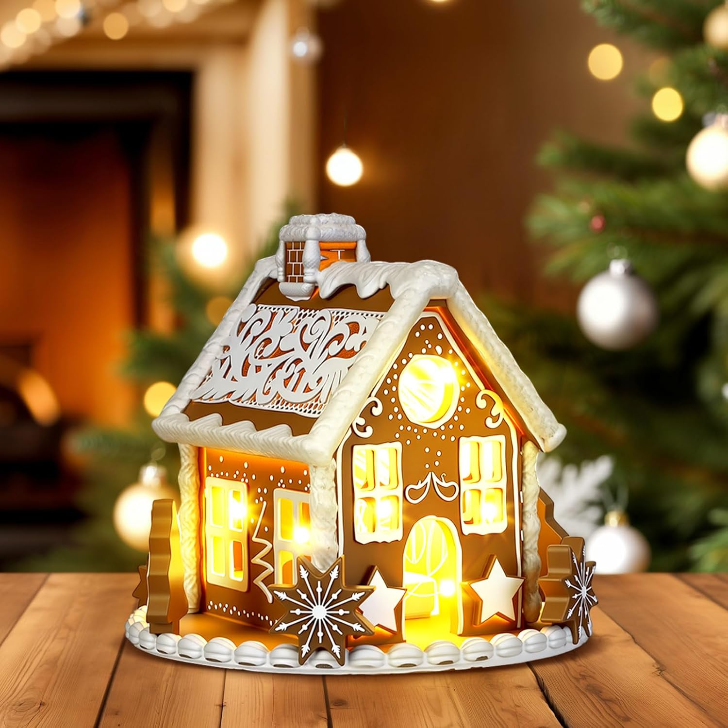 Wesiti Gingerbread House Decor - Lighted 6-Inch LED Christmas Decoration for Indoor Festive Display