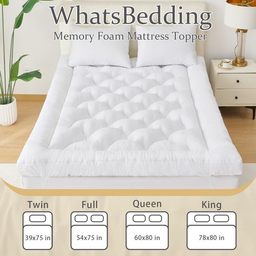 WhatsBedding 5 Inch Memory Foam Mattress Topper Queen Size, Supportive Fluffy Shredded Memory Foam Filled Pillow Top, Extra Soft Bed Topper for Back Pain Relief, 60x80x5 Inch