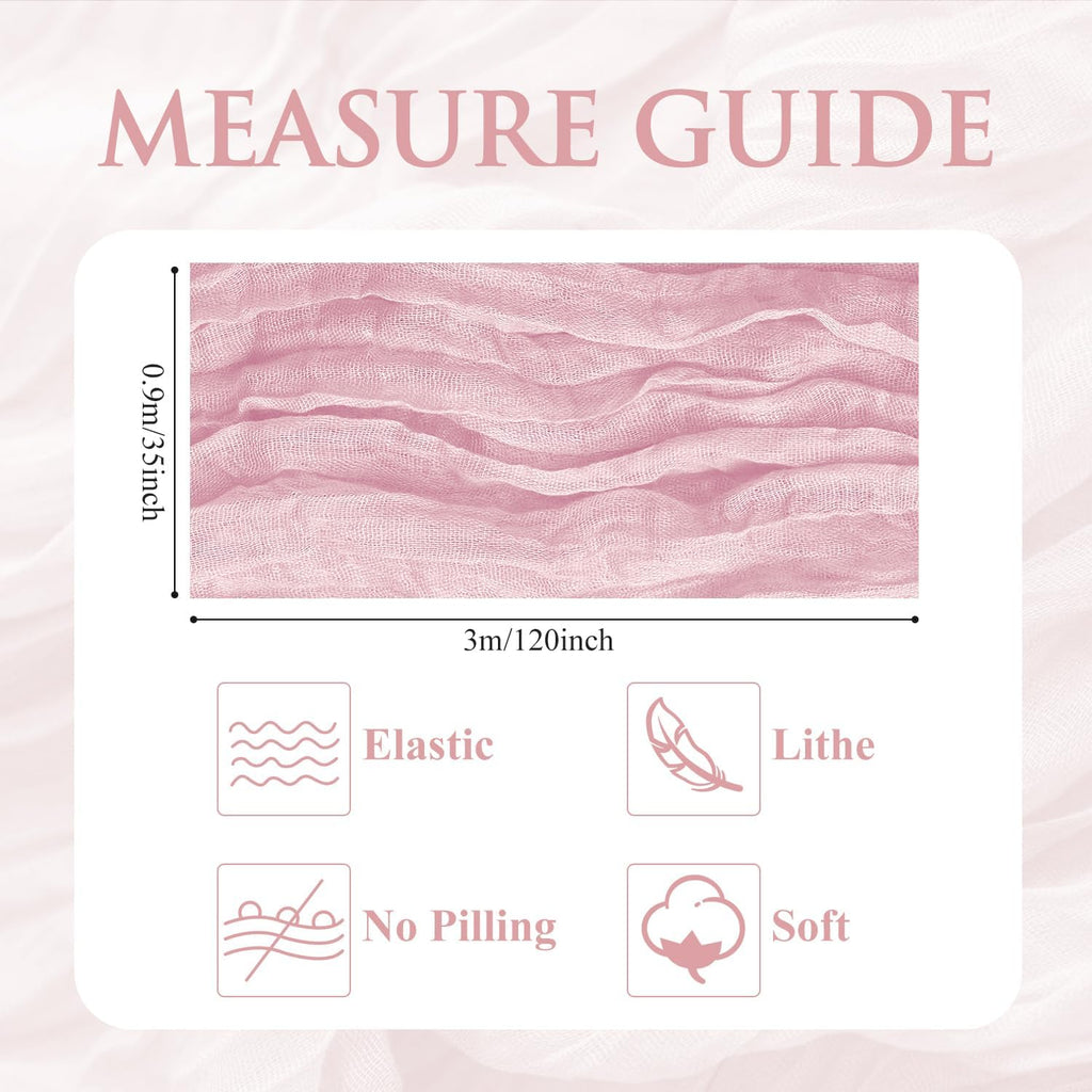 Skiennix 3PCS Table Runner Set - Blushing Pink Boho Gauze Cheesecloth for Summer Weddings & Parties