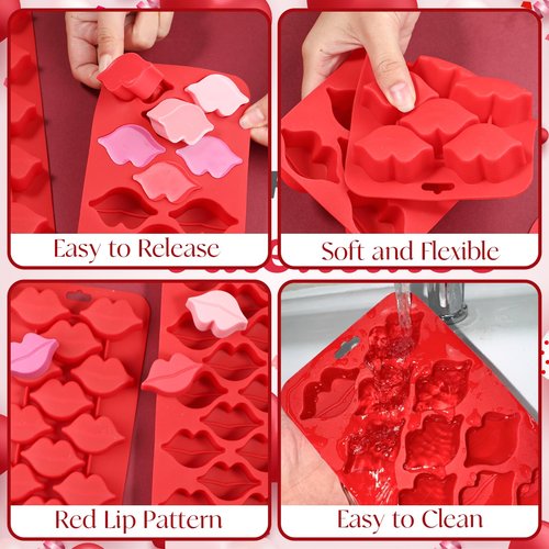 Webake Lips Chocolate Candy Mold Silicone, 14-Cavity Hot Lips Molds for Chocolate, Candy, Soap, Cupcake Decorations, Ice Cube, Wedding Party, Soft and Flexible, Pack of 2