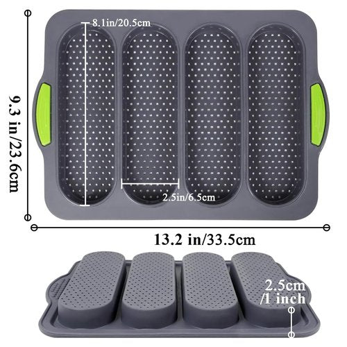2 Pcs Silicone Bread Loaf Pan, 4 Holes Baguette Bread Pan Easy to Release, Non-Stick French Bread Baking Pan for Homemade Bread, French Baguette, Baking Romantic Dinner Tool