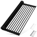 HANZENMA Roll Up Dish Drying Rack Over The Sink Kitchen Roll Up Sink Drying Rack Multipurpose Foldable Sin Drying Mat, Heat-Resistant, Anti-Slip & Anti-Rust Dish Rack for Kitchen, 20.5" x 13", Black