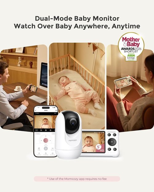 Momcozy Smart WiFi Baby Monitor - 1080P Camera with Night Vision & 2-Way Talk | 5" Screen, Motion Detection