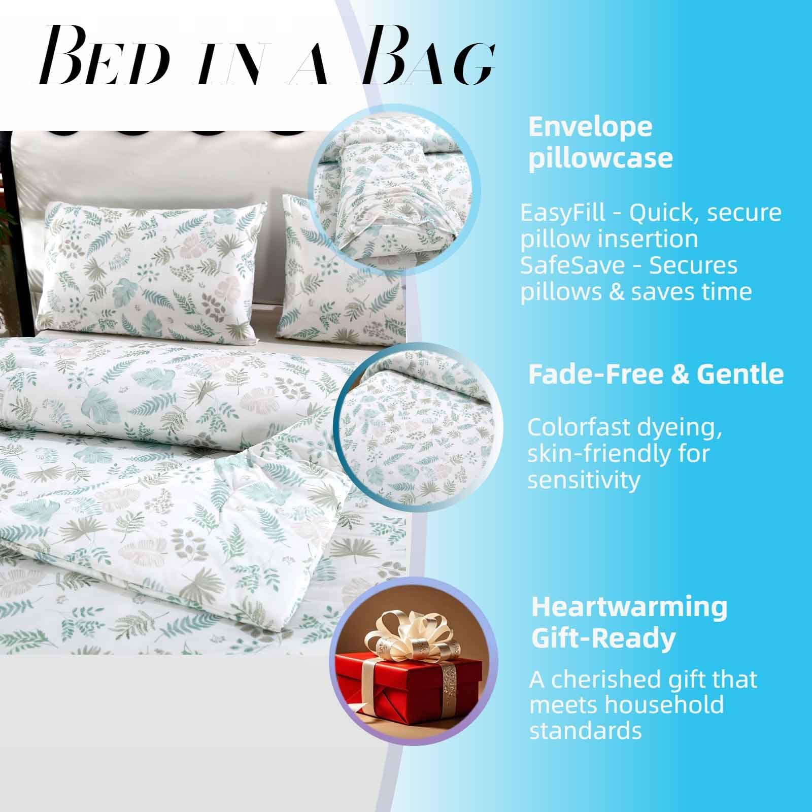 SDY 3PCS Silky Leaf Comforter Set Queen,Soft Floral Comforter Set for Boys Girls and Kids with 1Comforter+ 2Pillowcases