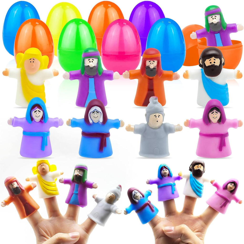 Regine Switzerland Easter Eggs - 8 Pack Religious Finger Puppets | Nativity Bible Toys for Kids