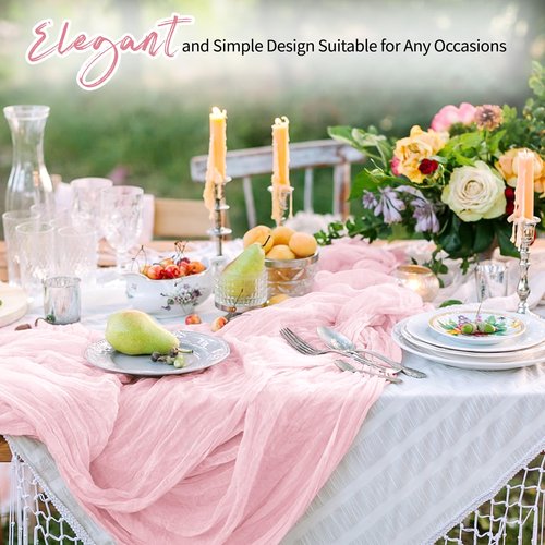 RealBox 14 Pack Light Pink Cheesecloth Table Runner 17x108 Inch Semi Sheer Boho Gauze Cheese Cloth Fabric Table Runners, for Wedding Party Baby Shower Birthday Home Decor Garden Farmhouse