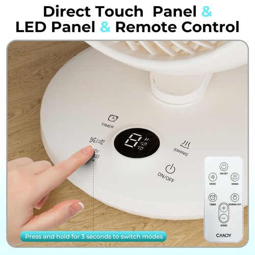 Candy Fan for Bedroom,Oscillating Table Fan & Remote Control,8-Speed & Normal Sleep Baby 3 Mode,60ft,120°+100° Desk Fan,9H Timer,10 inch,Led Panel,Touch Adjustment,Portable for Bedroom,Office,Kitchen