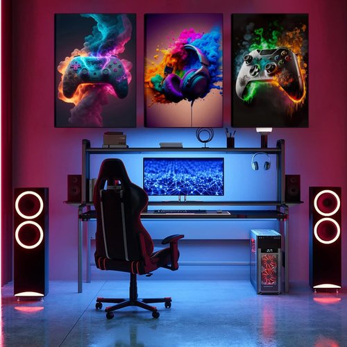 BGFCE Gaming Room Decor - Set of 3 Cool Canvas Wall Art Prints for Teen Boys | 12x16 Inch Framed