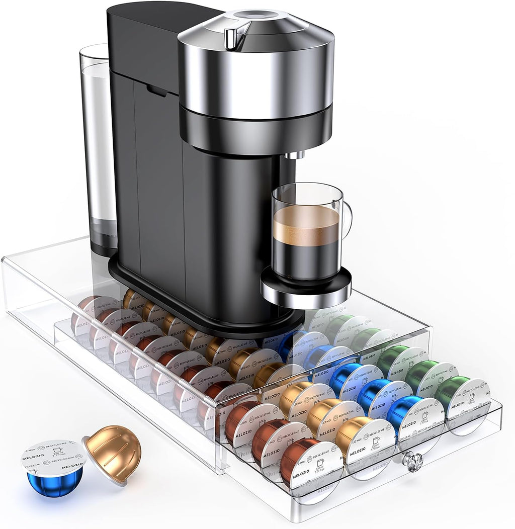 Skiennix Coffee Pods Holder - Acrylic Drawer for Nespresso Vertuo & Dolce Gusto | 40 Pods Storage Solution