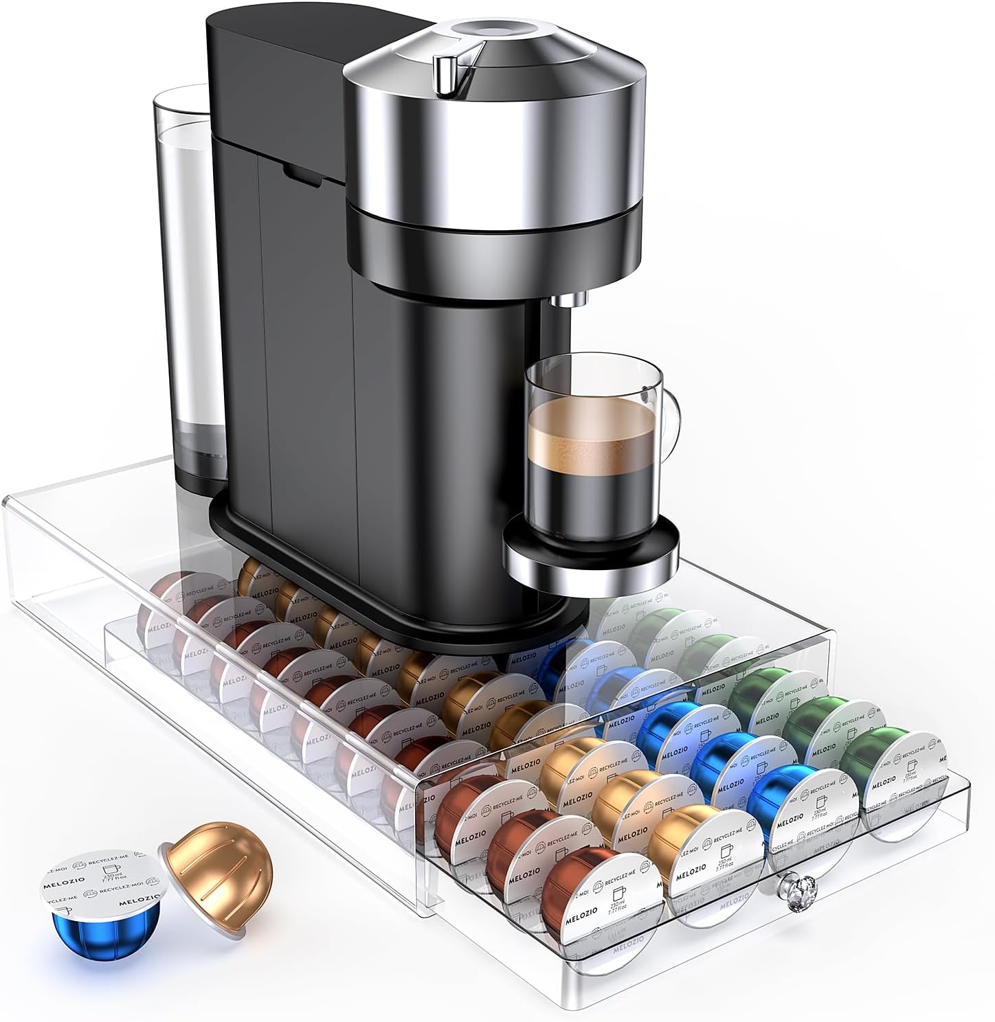 Skiennix Coffee Pods Holder - Acrylic Drawer for Nespresso Vertuo & Dolce Gusto | 40 Pods Storage Solution