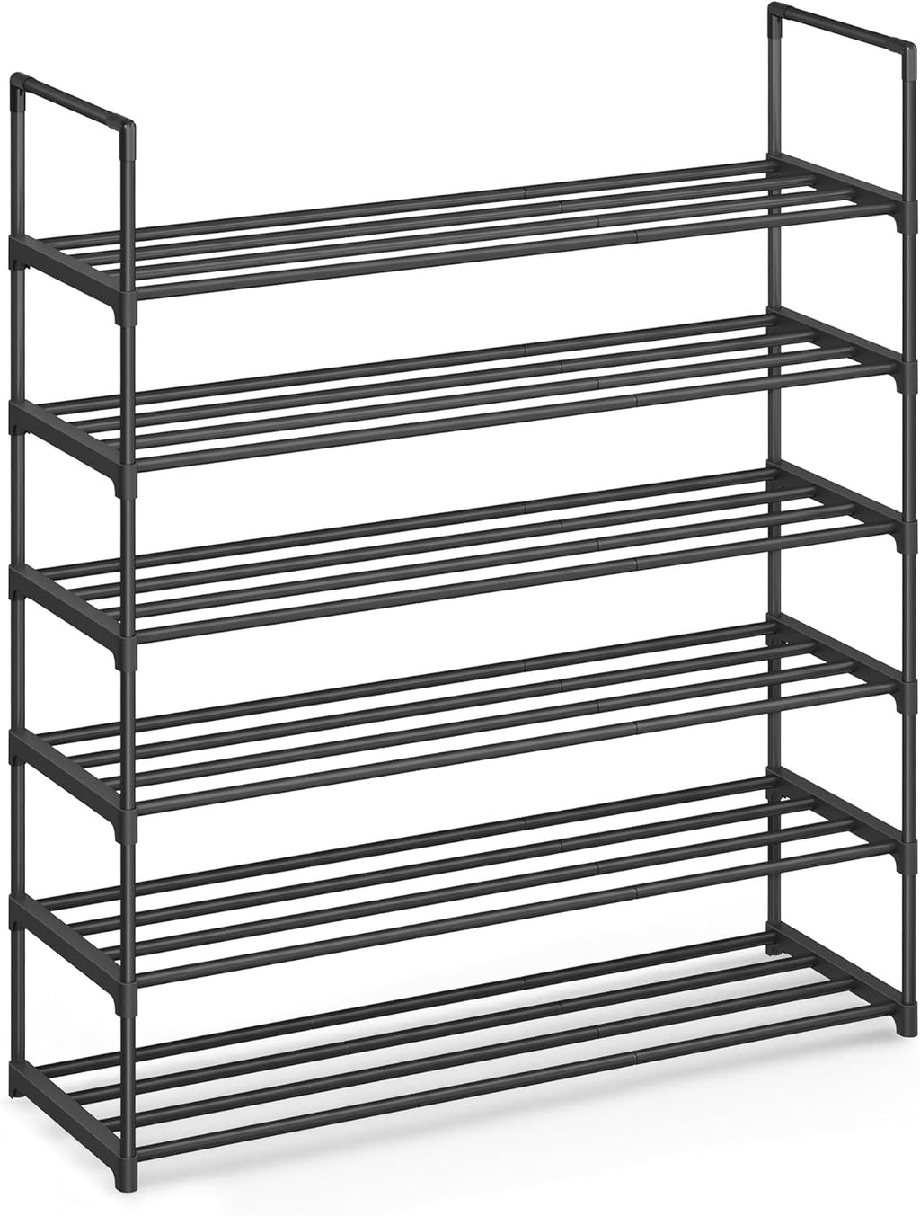 SONGMICS 6-Tier Shoe Rack - Stackable Metal Organizer for 24-30 Pairs - Black, 11.8 x 36.2 x 42.7 Inches