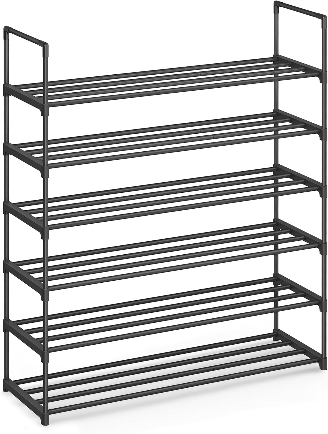 SONGMICS 6-Tier Shoe Rack - Stackable Metal Organizer for 24-30 Pairs - Black, 11.8 x 36.2 x 42.7 Inches