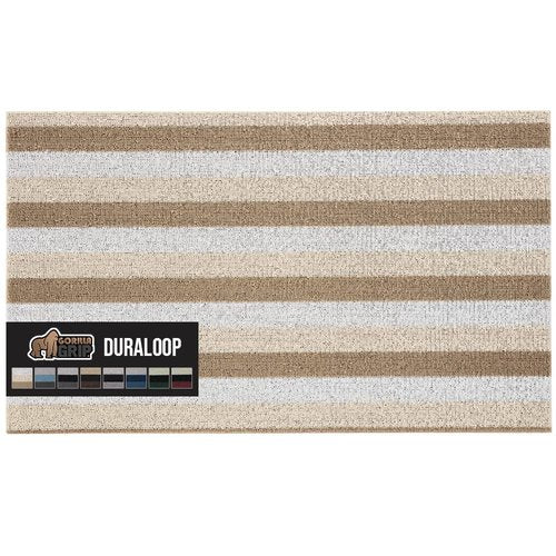 GORILLA GRIP Heavy Duty Striped Doormat, Thick Bristles, Crush Proof Texture, Catches Dirt from Shoes, Strong Backing, Easy to Clean, Indoor and Outdoor Entrance Mats, 24x16, White Cream Beige