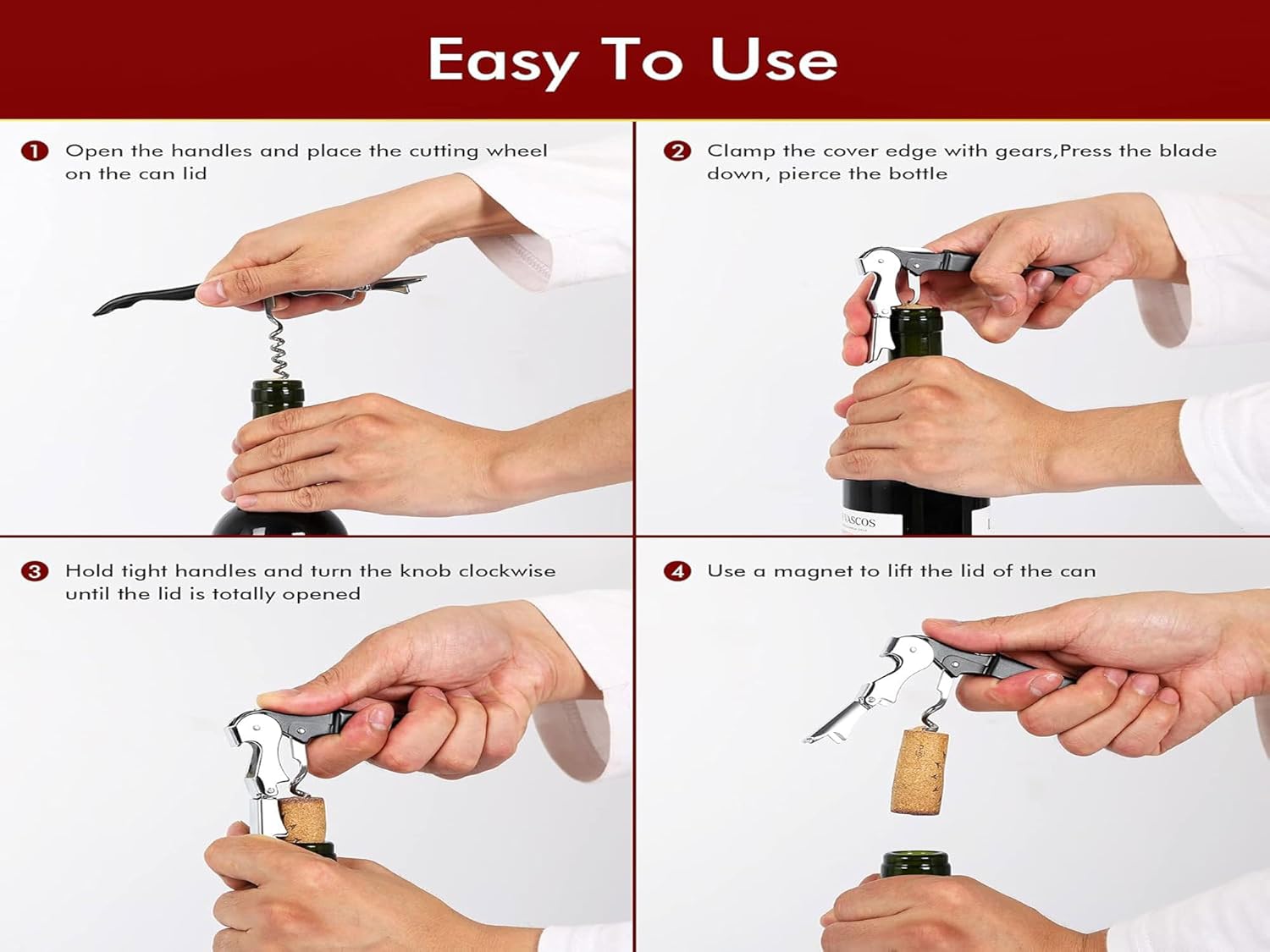 Professional Waiter Corkscrew Wine Openers Set (4 PCS),Upgraded with Heavy Duty Stainless Steel Hinges Wine Key for Restaurant Waiters, Sommelier, Bartenders
