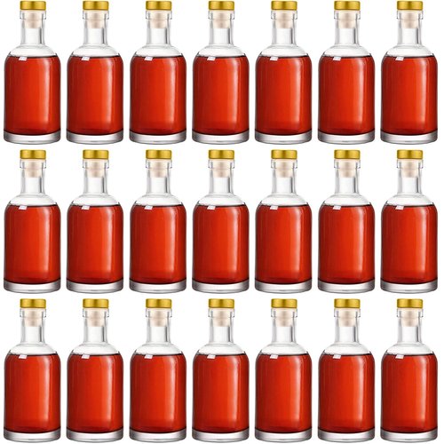 Dandat 24 Pack 6 oz Clear Glass Liquor Bottles With Cork lids Bulk Homebrewing Empty Bottles for Whiskey, Wine, Drinks Oil Vinegar, Vodka, Limoncello, Beverages, Liqueurs, and Alcohol (Gold)