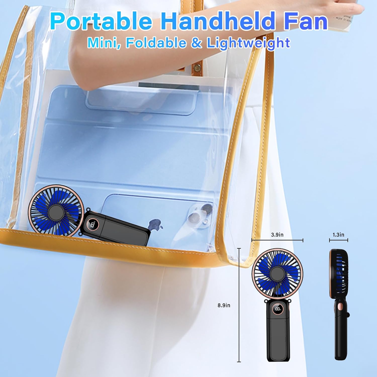 Skiennix Portable Handheld Fan - USB Rechargeable Mini Fan with 22-Hour Runtime & LED Display | 6 Speeds, Ideal for Travel & Outdoor Use