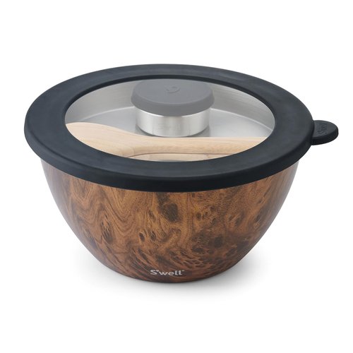 S'well Stainless Steel Salad Bowl Kit XL 184oz, Teakwood, Includes 5oz Canister For Dressing, Serving Utensils, and Removable Tray, Leakproof, Easy to Clean, Dishwasher and Refrigerator Safe