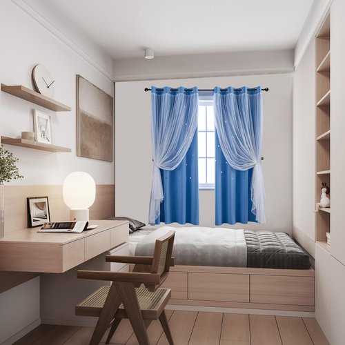 indistar Star Cutout Kids Window Blackout Curtains for Girl Bedroom Window Room Darkening Curtains & Drapes Baby Nursery Curtains (2 Panel,52Wx63L inch,Blue)