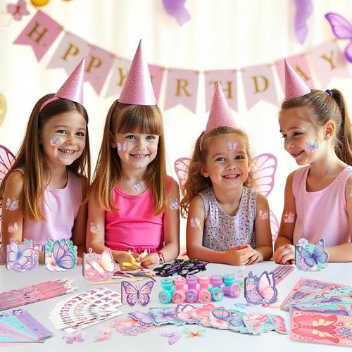 BenLouis 108Pcs Butterfly Party Favors Butterfly Fairy School Stationery Set Bulk for Kids Spring Flower Tea Birthday Birthday Goodie Bag Stuffers Classroom Gifts Rewards Pinata Filler