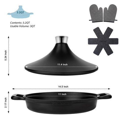INSETFY Non-Stick Frying Pan/Skillet 11", 3QT Tagine Pan,Cast Aluminum Pans with Lid, Stove/Oven-to-Table Cookware, Dishwasher Safe& Compatible with All Stovetops（Black）