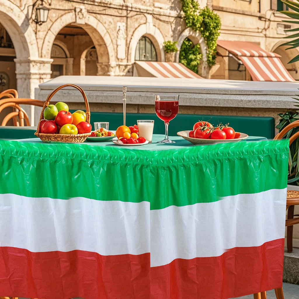 2 Pack Red White Green Table Skirts Italian Table Skirts for Italy Themed Party Supplies Mexican Table Skirting Plastic Disposable Table Skirts for Mexican Independence Day Birthday 2.4 x14 Ft