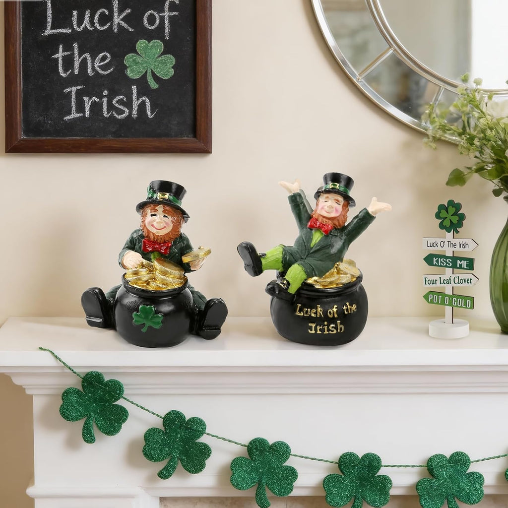 Regine Switzerland St. Patrick's Day Decorations - Set of 2 Leprechaun Figurines with Pot of Gold | Lucky Irish Home Decor