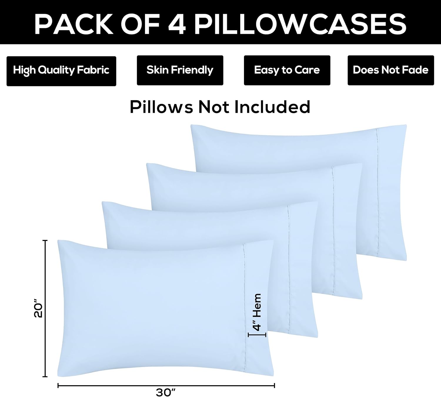 Utopia Bedding Queen Pillow Cases - Soft Brushed Microfiber - 4 Pack, Fade Resistant | Ice Blue 20 x 30 Inches
