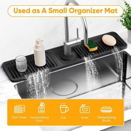 24'' Longer Faucet Mat for Kitchen Sink Splash Guard[7° Slope Fast Self-draining][Snap Lock Fit]Kitchen Sink Faucet Mat Splash Guard Kitchen Sink Area Water Splash Guard Behind Faucet Draining Mat