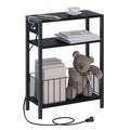 TRIFEBLE Narrow Side Table with Charging Station, Small End Table for Small Spaces, Slim Nightstand with Storage Basket, 3 Tier Skinny Bedside Table for Living Room, Bedroom, Black