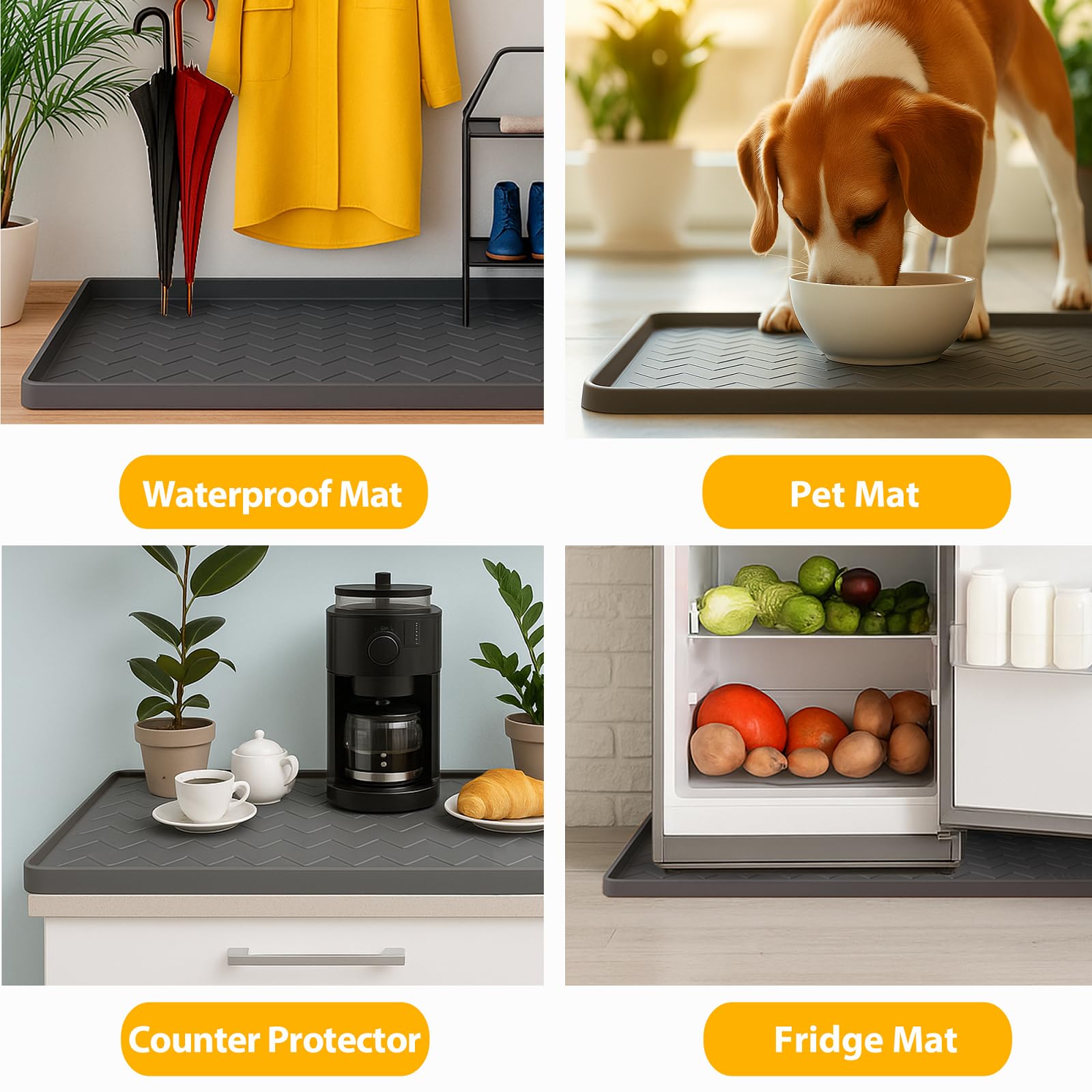 TigeJoy 19" x 19" Under Sink Mats for Kitchen Waterproof, Leak-Proof Silicone Mat Sink Protector and Cabinet Liner, Kitchen Essentials Organizer and Storage, Boot or Shoe Tray, Pet Feeding Mat