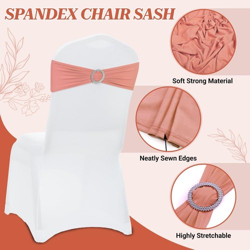MDS Spandex Chair Sashes - Universal Fit Elastic Stretch Bands with Slider Bow - Coral Peach, 250 Pack
