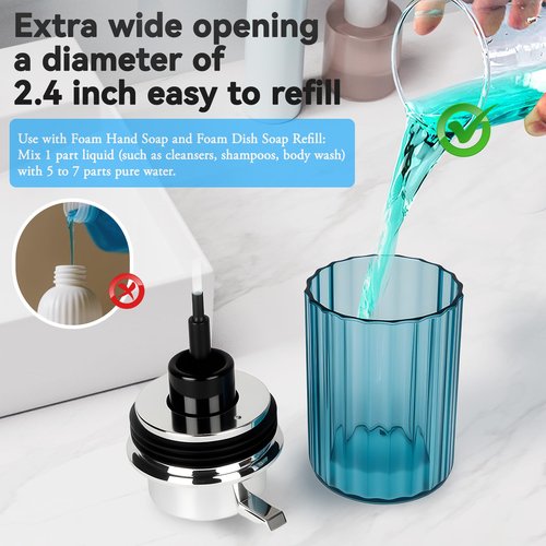Foaming Hand Soap Dispenser 350ml (11oz) Refillable Vintage-Inspired Modern Plastic Silver Pump for Liquid Soap Shampoo Body Wash Bottle for Bathroom Kitchen (2 Pcs)(Brown+Blue)