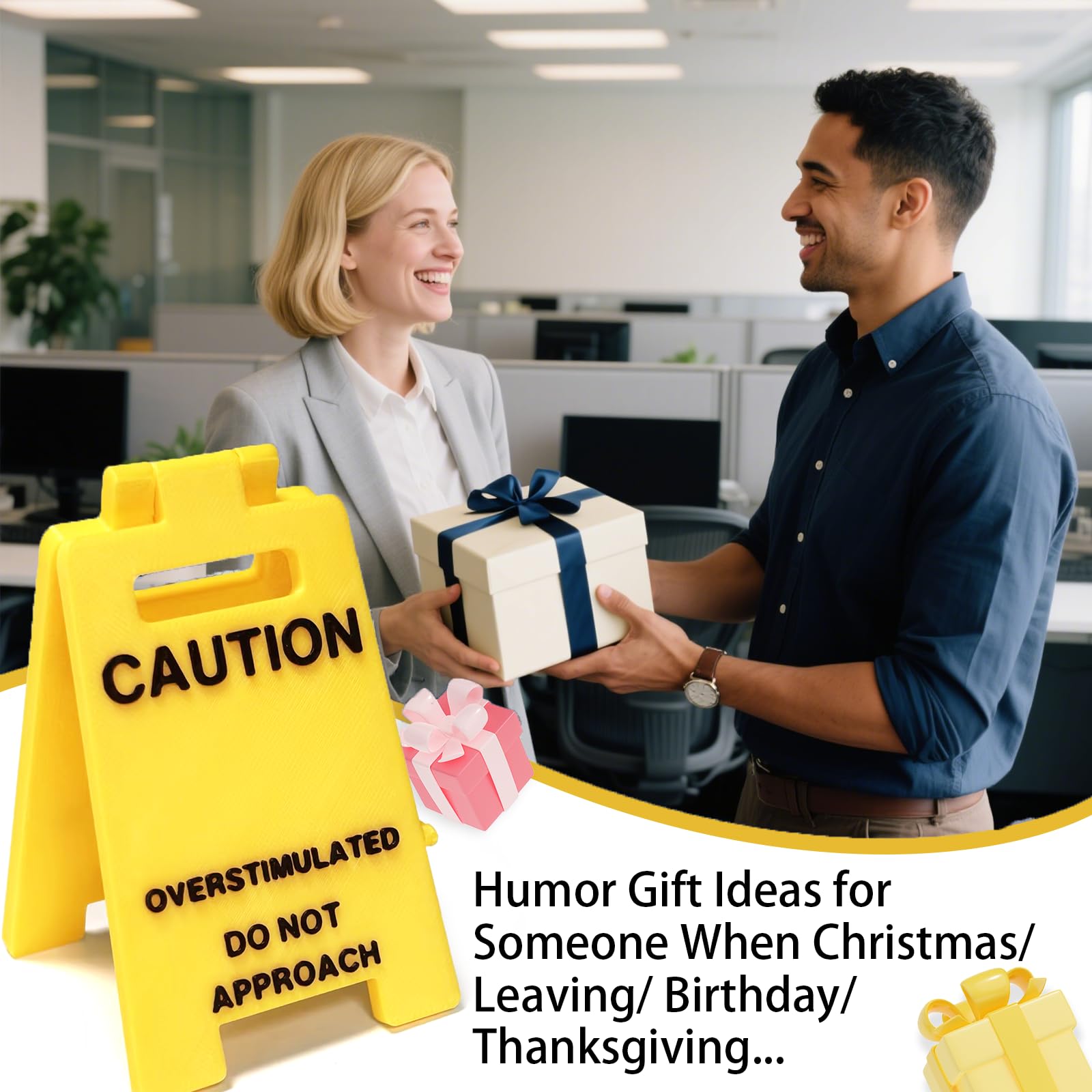 1 Pc Caution Overstimulated Desk Sign, Funny Prank Gift Office Desk Decor Overstimulated Do not Approach Warning Signs Humor Desktop Decoration (2 Pcs Caution)