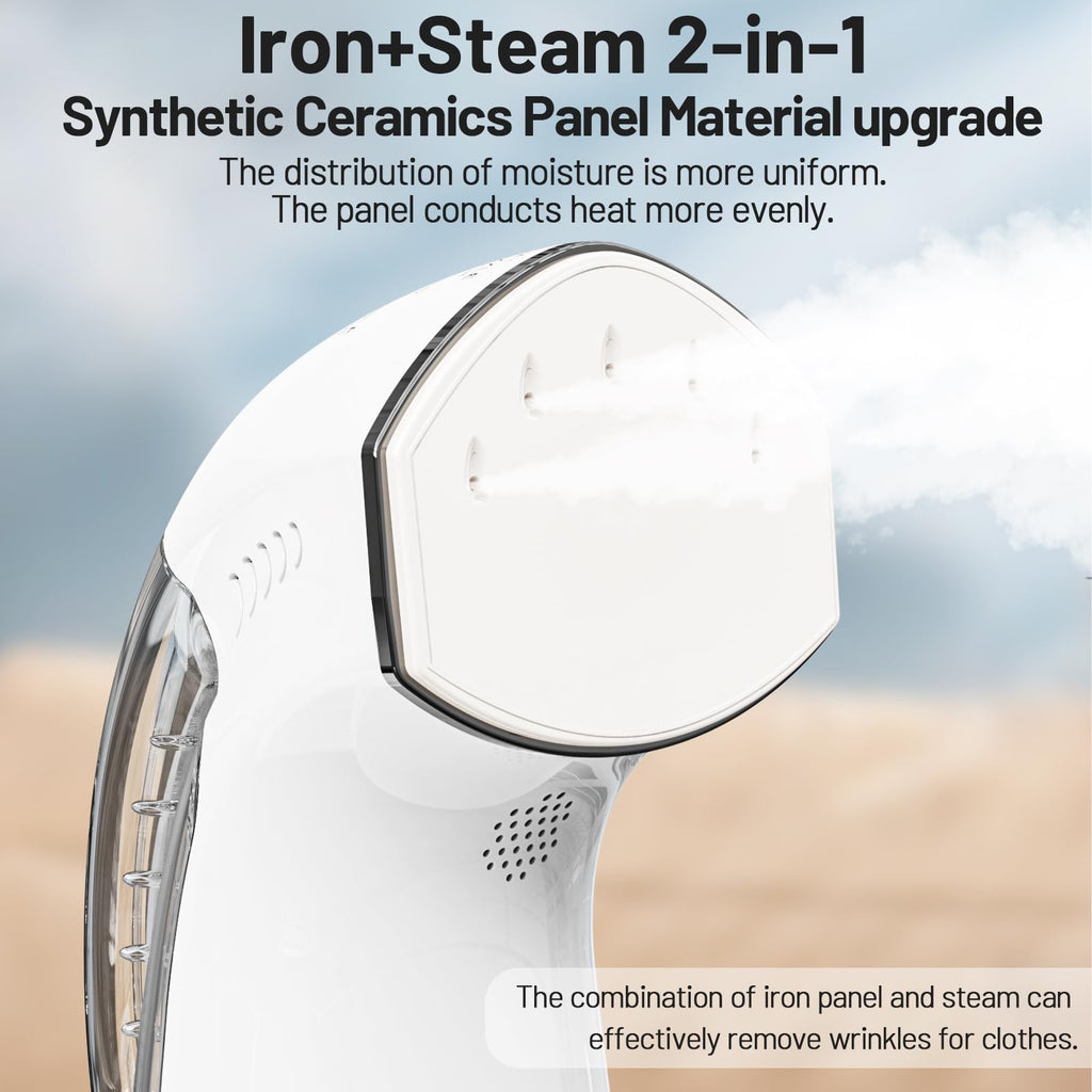 Steamer ＆ Iron 2 in 1 for Clothes, Ceramic Panel, Intelligent Chip Controls Soft Steam (Tilting Not Spray Water), 250ml Water Tank, 8.2FT Power Cord,1000W Portable Handheld Steam Iron (white)