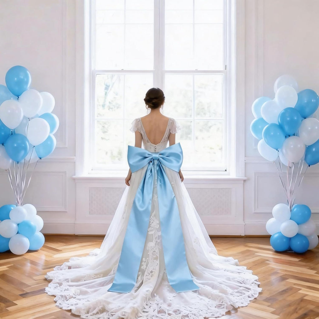 Skiennix Extra Long Satin Blue Bow - Elegant Wall Decor for Coquette Room | 70x20 Inch for Special Occasions