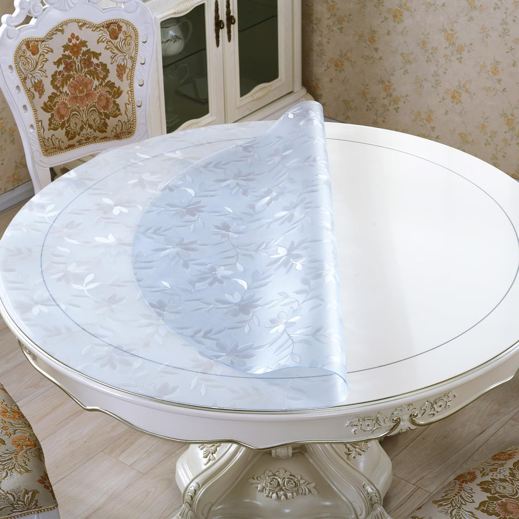 LovePads 1.5mm Thick 40 Inch Flower Round Table Cover Protector, Round Table Protector for Dining Room Table, Non-Slip Plastic Tablecloth Cover, Vinyl Circle Table Pad