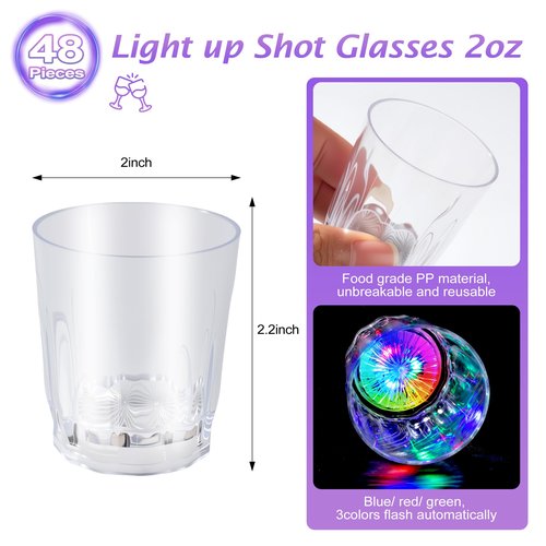 Farrdun 48 Pack Light up Shot Glasses Party Favors LED Flash Light Up Drinking Glasses Adults Shot Cups for Party Glow in the Dark Shot Glasses Supplies for Birthday Christmas Halloween Bar Easter
