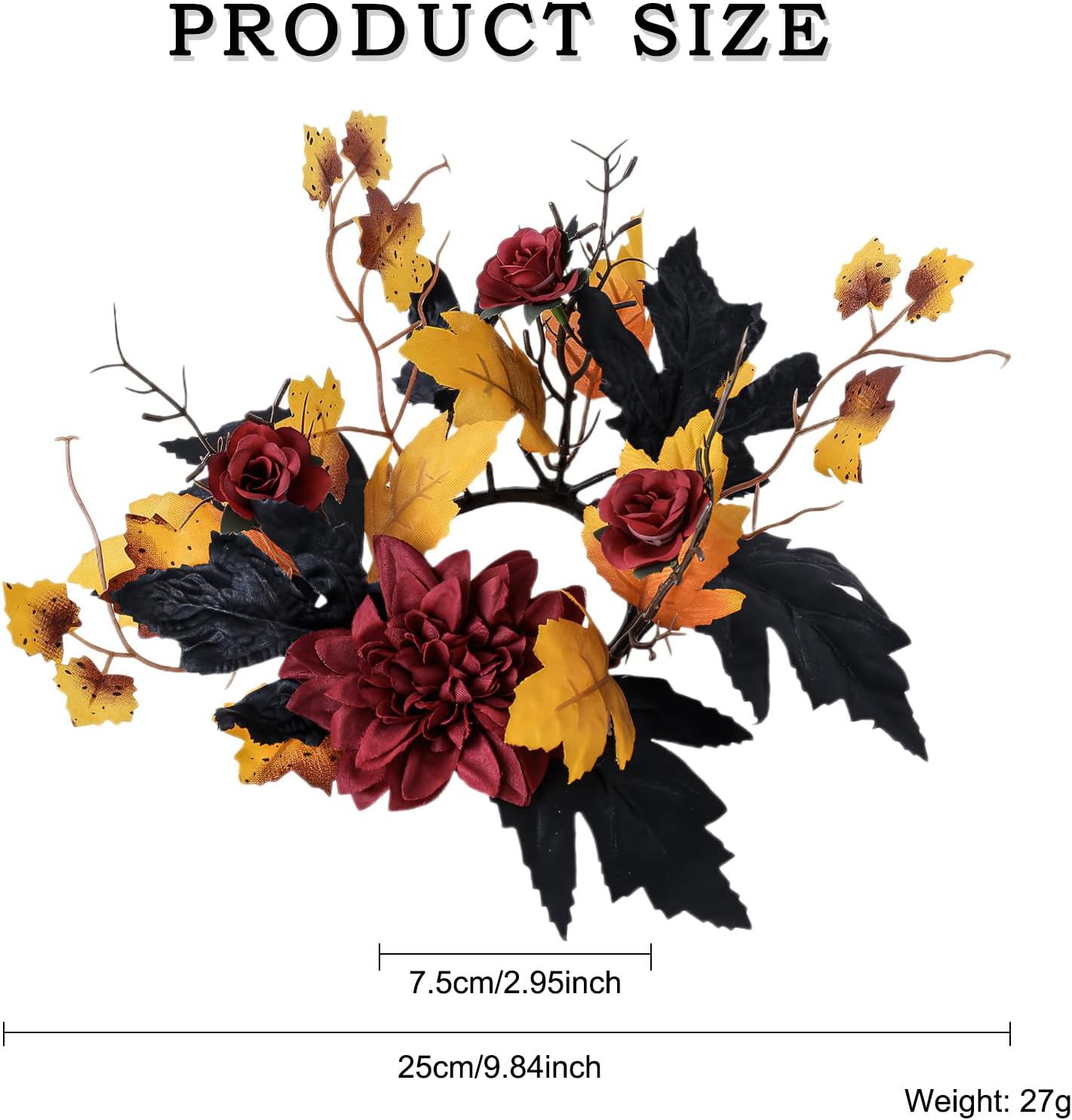 Regine Switzerland Halloween Candle Ring - Red Flowers & Artificial Maple Leaves | Perfect for Table Centerpieces