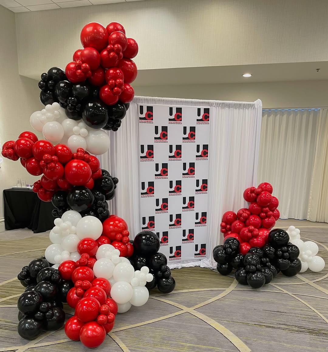 PTGOLUO Red and Black Balloon Arch Garland Kit 153pcs with Star, 22 18 12 10 5in Different Size Red and Black White Latex Balloons for Birthday Graduation Racing Car Poker Card Party Decoration