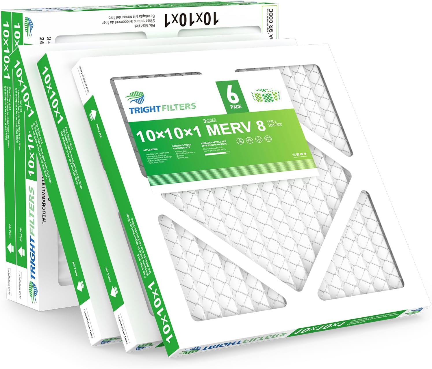 TRIGHTFILTERS Air Filter 10x10x1 - 6 Pack MERV 8 Pleated HVAC & AC Replacement Filters