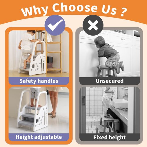 Toddler Step Stool for Kids，Toddler Step Ladder for Step Stool for Bathroom, Kitchen and Toilet Potty Training Learning Helper with Handles (Three Floors)