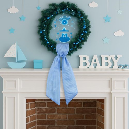 Blue Striped Wreath Sash by [Brand Name] - 5.12" Wide x 54.33" for Baby Showers & Summer Decor