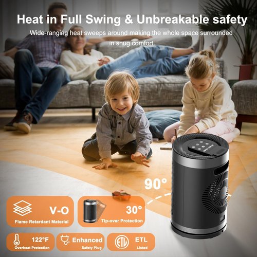 Small Space Heater, Portable Electric Heater with Temperature Sensor for Indoor Use, Digital Display, 1-12H Timer, Eco and Fan Mode,1500W PTC Ceramic Fast Safety Heat for Office,Bedroom, Tiny Home