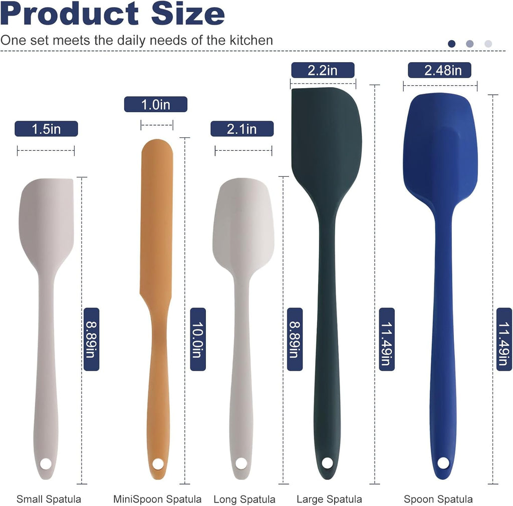 Skiennix Premium 5-Piece Silicone Spatula Set - 446°F Heat Resistant for Nonstick Cookware & Baking