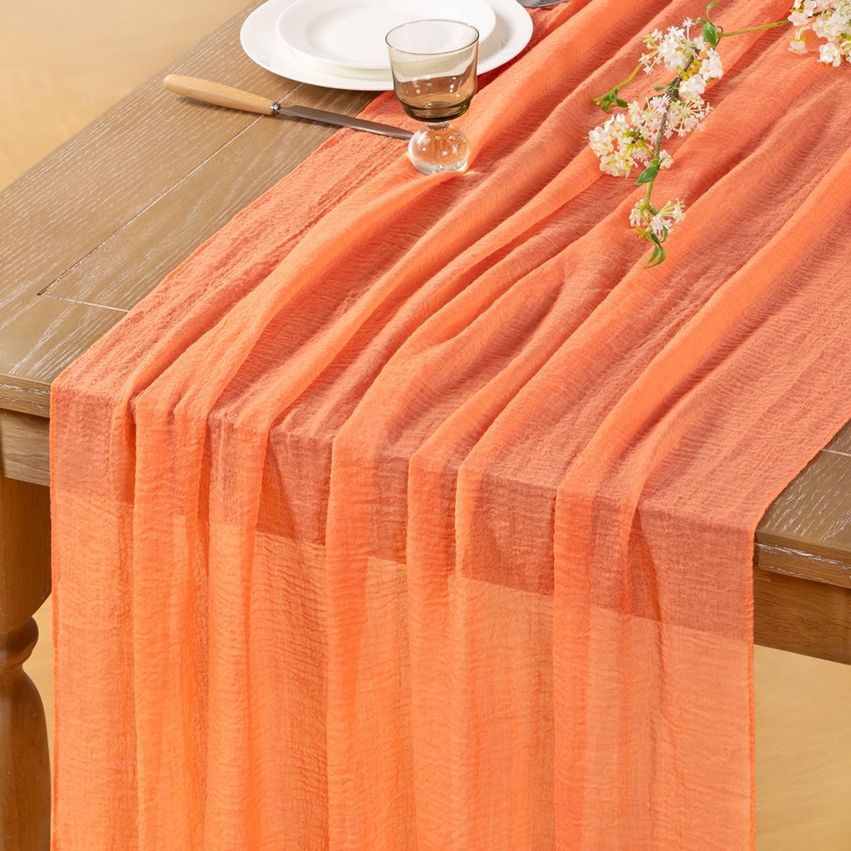 Orange Cheesecloth Table Runner by [Brand Name] - 120-Inch Boho Gauze for Rustic Wedding & Easter Decor