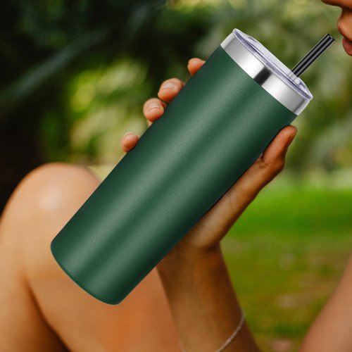 VEGOND Stainless Steel Tumblers Bulk 12 Pack, 20 oz Vacuum Insulated Skinny Tumblers with Lids and Straws, Double Wall Coffee Mug, Travel Water Cup