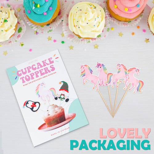 36pcs SENSUNIQ Rainbow Unicorn Cupcake Topper, Birthday Party Cake Decoration, Rainbow Cupcake Toppers Decorations for Girls Women Birthday, Christmas, Xmas, New Year Party Supplies