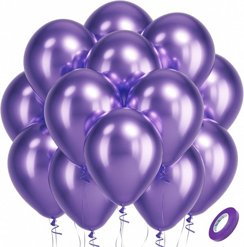 Bezente Metallic Purple Latex Balloons - 100 Pack 12-Inch Chrome Helium Balloons for Parties & Events