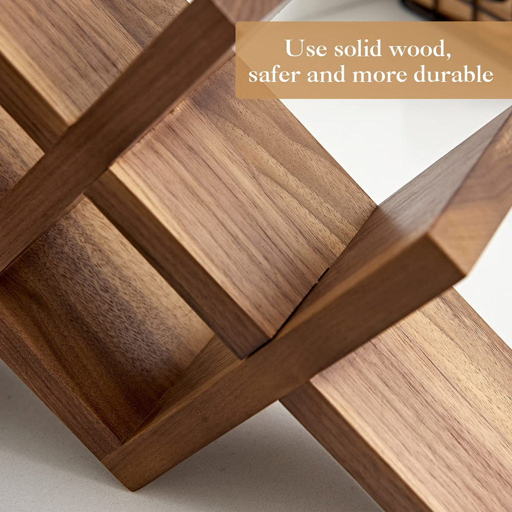 OAKERLAND Walnut Wood Wine Storage Rack Countertop, 4 Bottle Wine Rack Free Standing Wine Storage, Wine Shelf Organizer, Perfect for Home Décor and Wine Gifts, No Need Assembly (Walnut)
