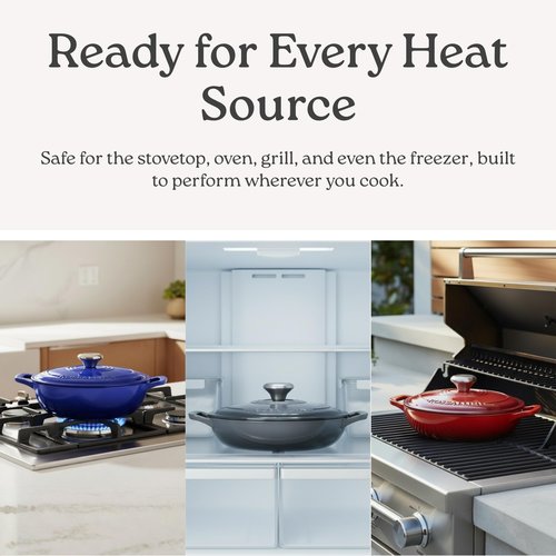 ROSSALLINI Signature Enameled Cast Iron Braiser, Non-Stick Serving Pot with Tight Fitting Lid for Perfect Roasting, Baking, Sauteing, Searing, and Pan Frying | 2.25Q (2.1L) - Red